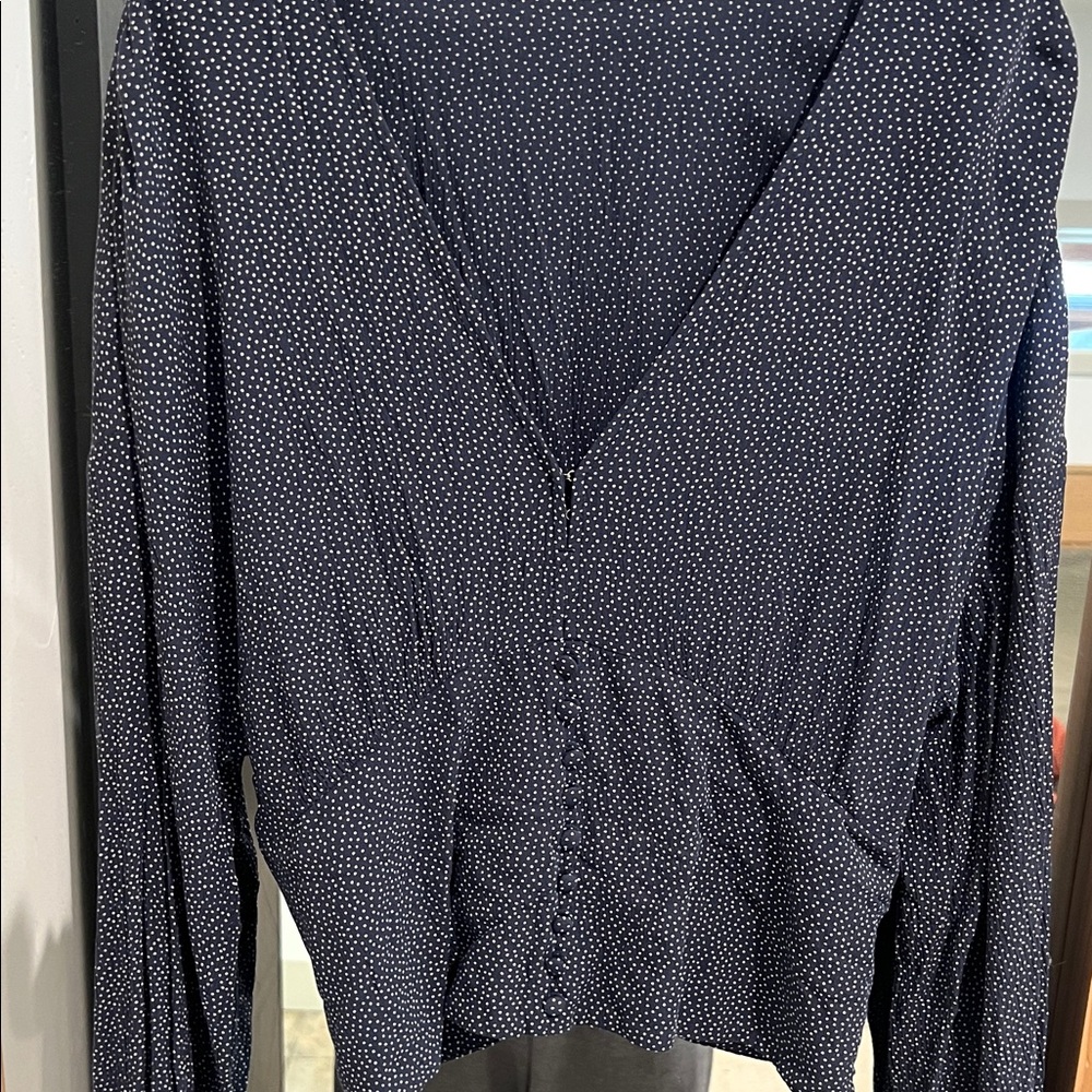 Abercrombie & Fitch Dark Blue Blouse with White Dots - Picture 3 of 7